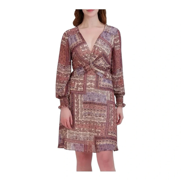 JULIA JORDAN PAISLEY CUT OUT  FIT & FLARE DRESS IN LIGHT BROWN NWOT - Picture 8 of 8